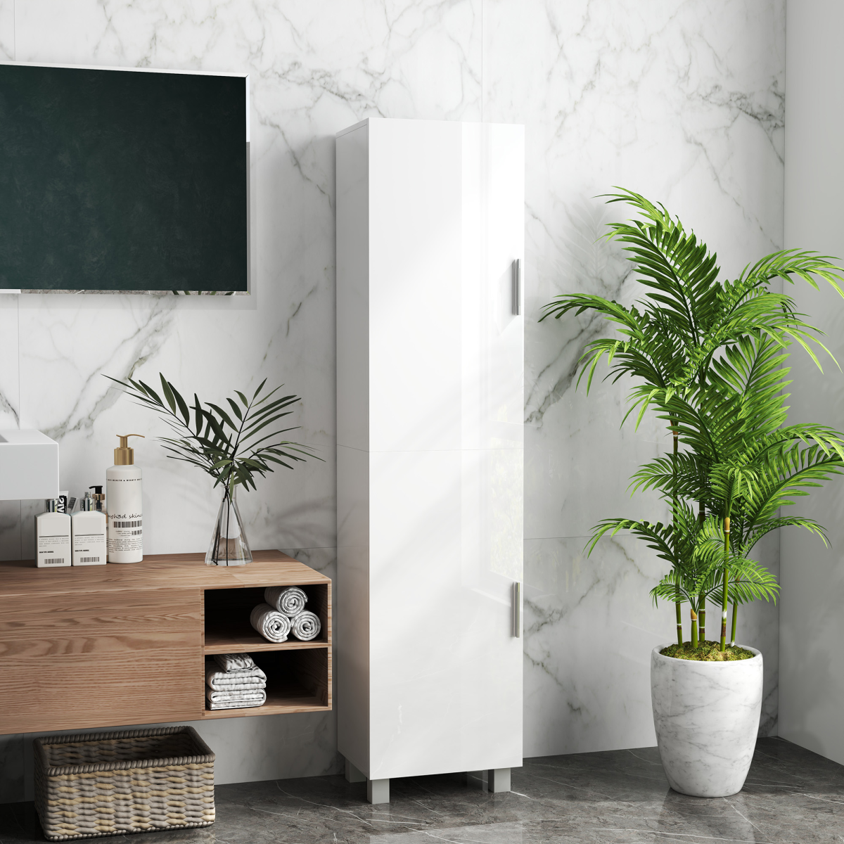 HOMCOM Tall Storage Cabinet with Adjustable Shelves and Double Doors