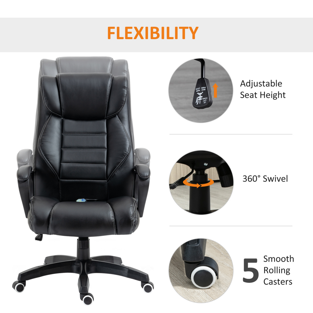 High Back 6 Points Vibration Massage Executive Office Chair, Black Vinsetto