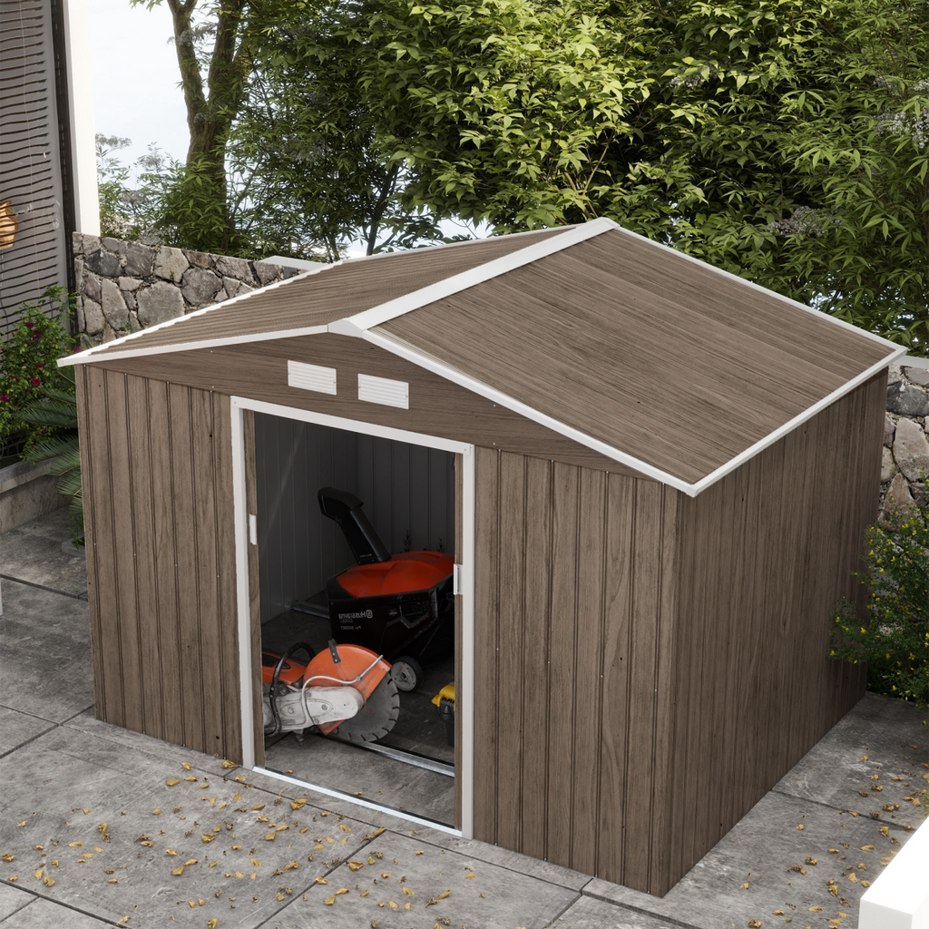 Outsunny Garden Shed Storage Unit withLocking Door Floor Foundation Vent Brown