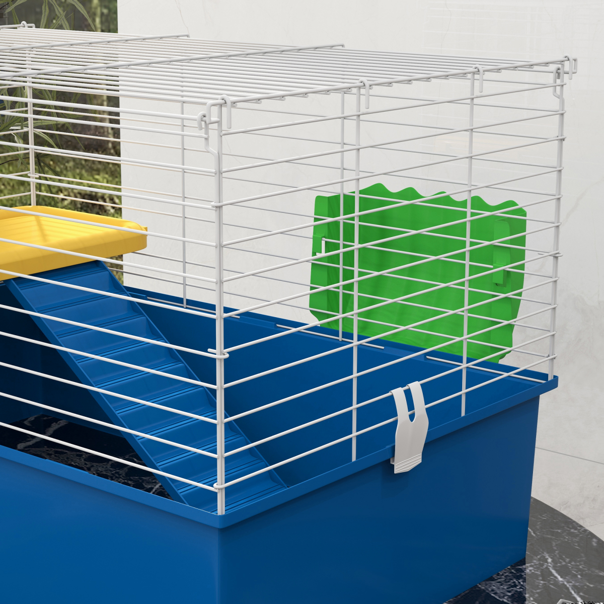 PawHut Small Animal Cage, Rabbit Guinea Pig Hutch, Pet Playhouse, Blue