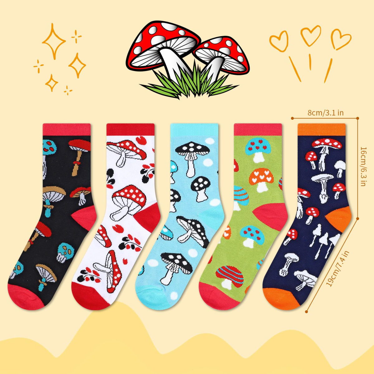 Vinsani MUSHROOMS SOCKS 5pk