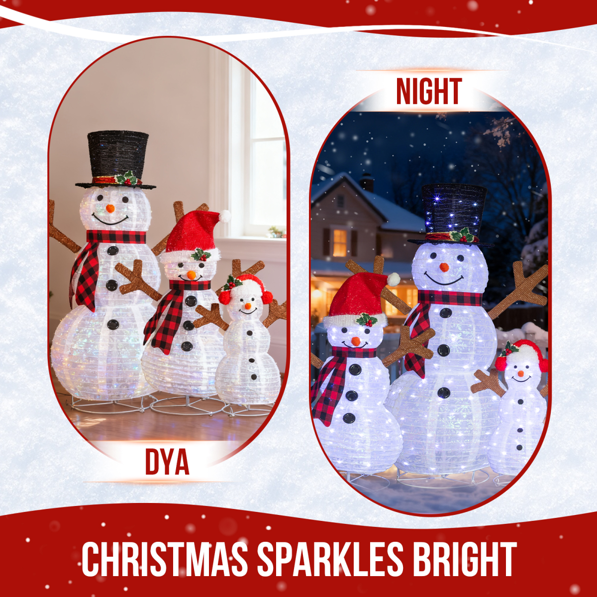 Set of 3 Lighted Snowman Family Christmas Yard Decorations