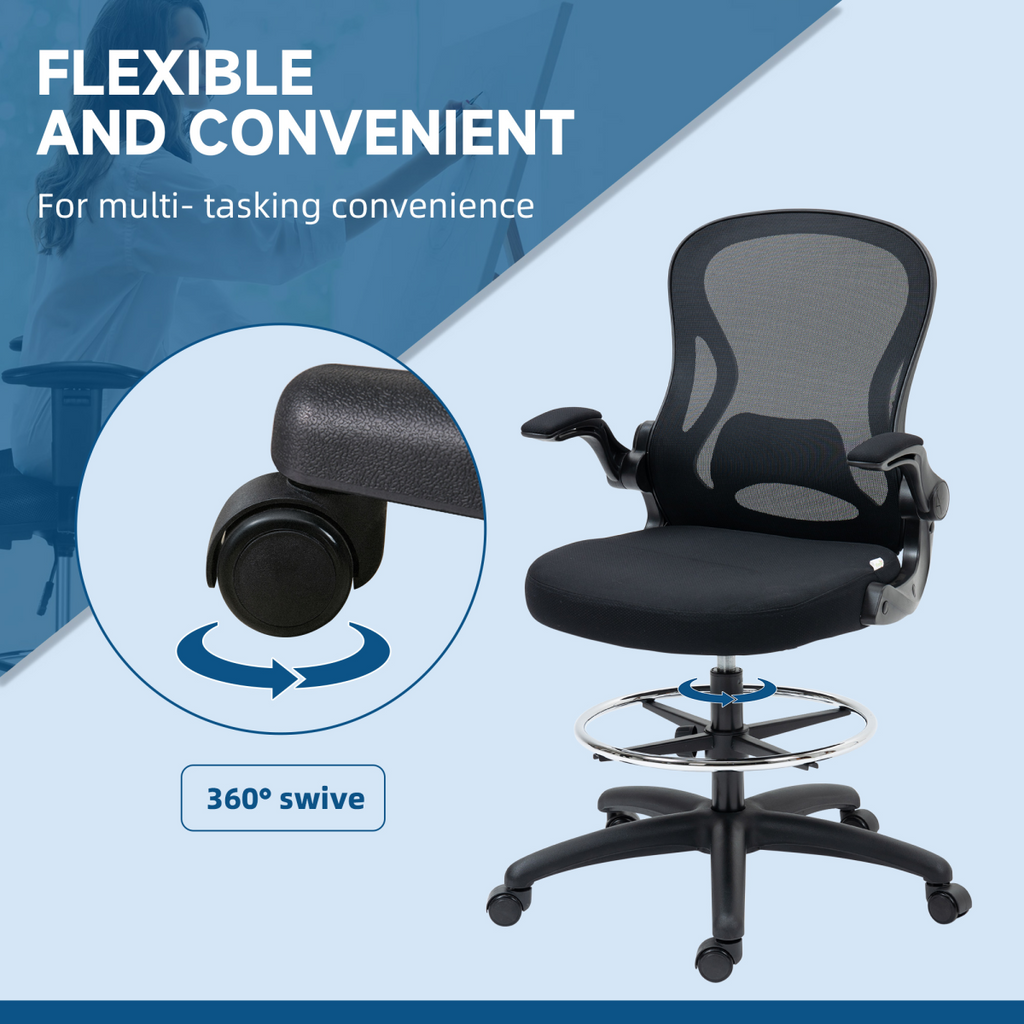 Vinsetto Draughtsman Chair Tall Office Chair with Adjustable Footrest Ring Black