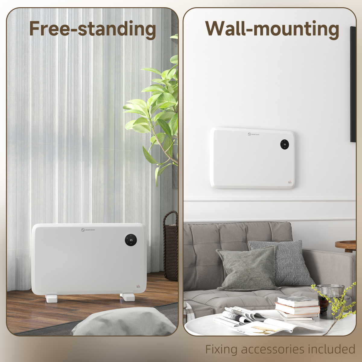 1200W Electric Convector Heater, Quiet Space Heater with LED Display, White