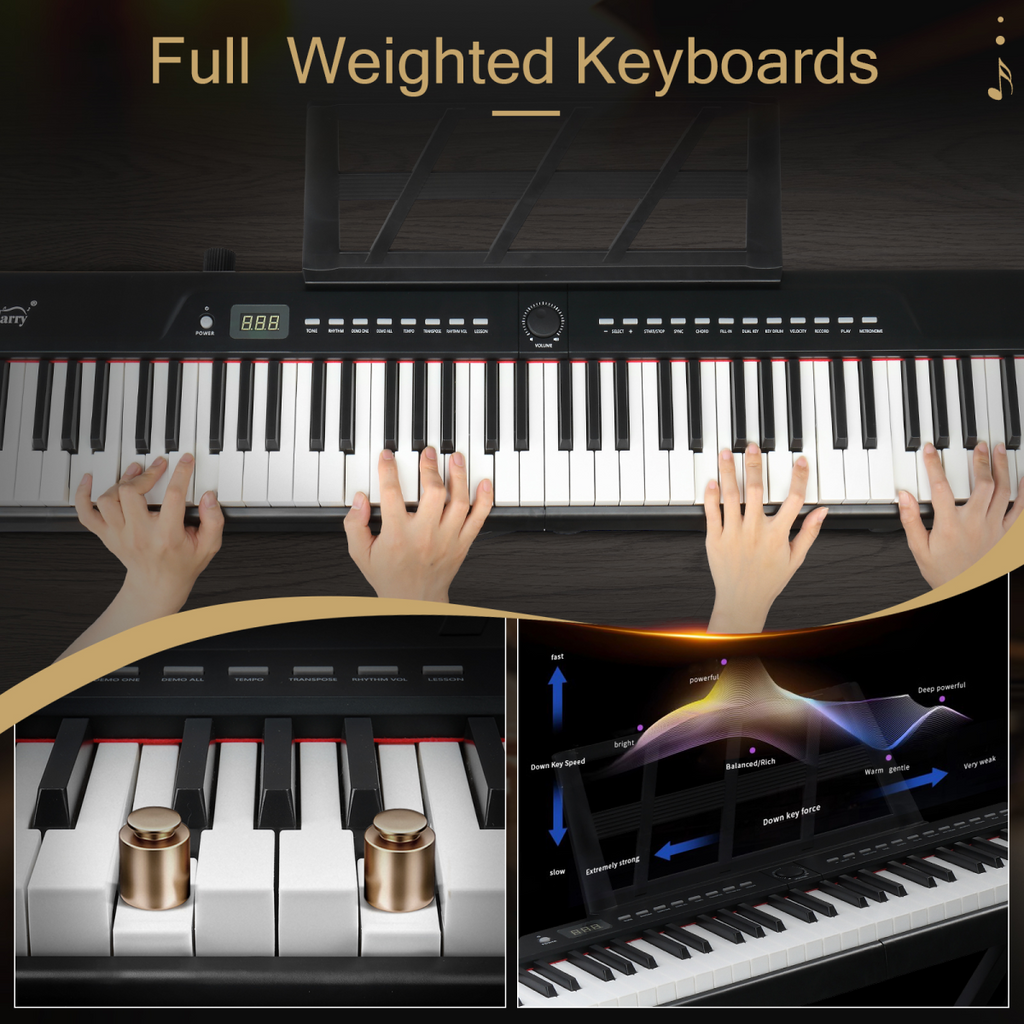 GPP-105 88 Key Full Size Semi-Weighted Standard Keyboards Digital Piano with Dual-tube X-Shape Stand, MIDI Bluetooth, Headphone，for Piano Lover Black color