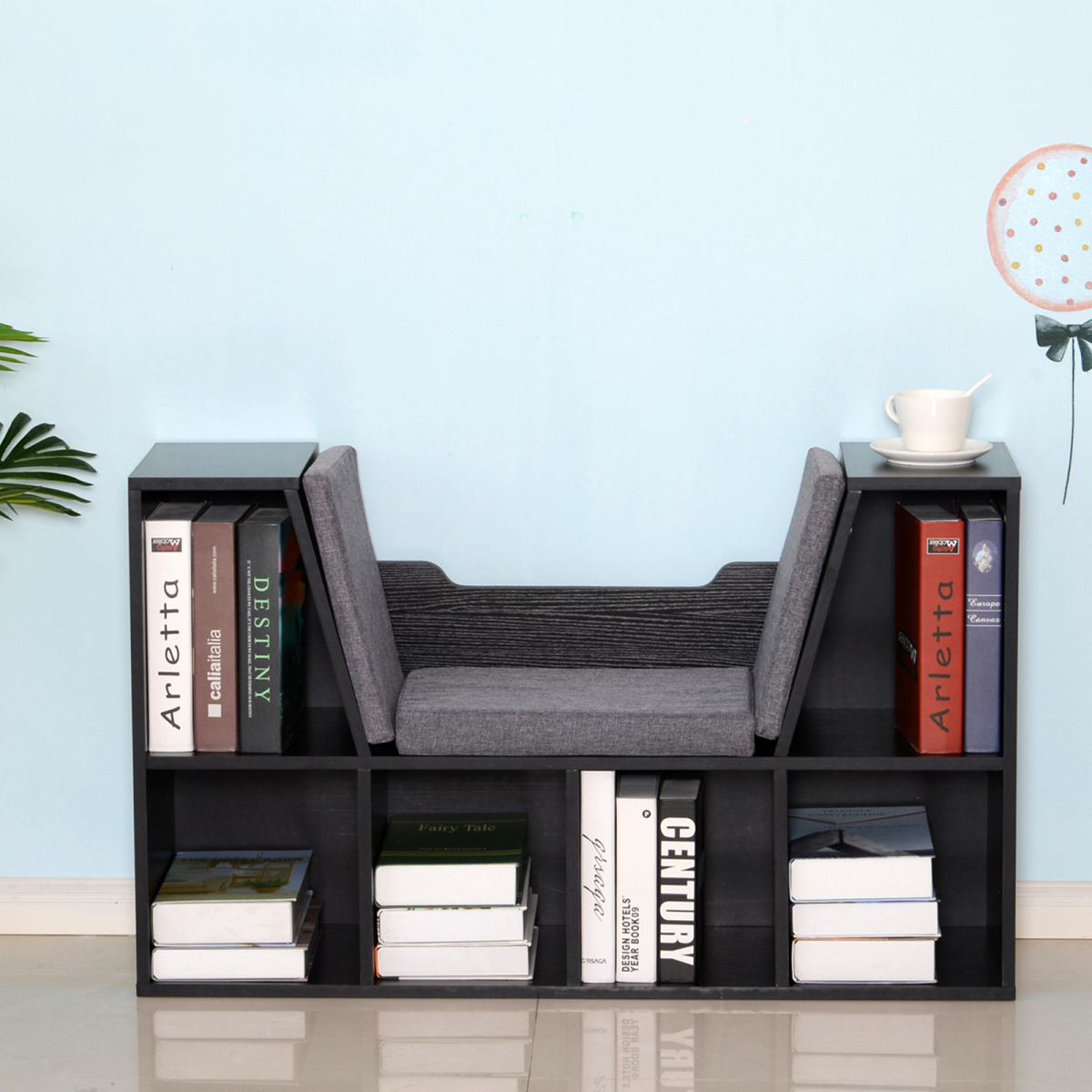 Sideboard Bookcase Storage Reading Seat w/Cushion Unit Kids Children Black