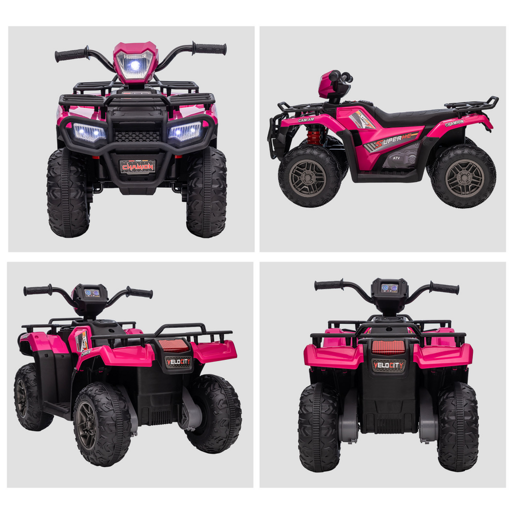 HOMCOM 12V Electric Quad Bike for Kids with LED Headlights, Music - Pink