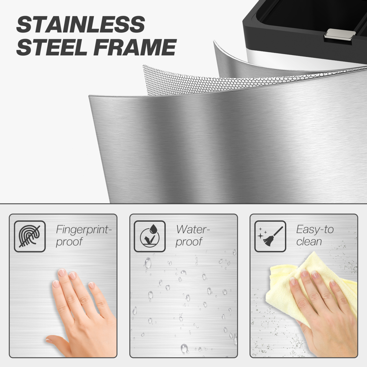 HOMCOM 3 Compartment Kitchen Bin, 56L Stainless Steel Pedal Bin with Wheels