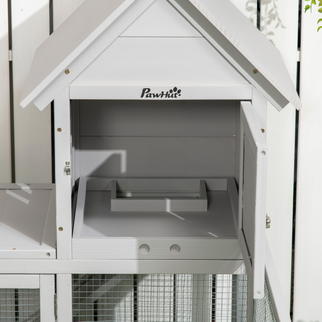 PawHut Rabbit Hutch Guinea Pig Cage w/ Slide-Out Tray, Fenced Area
