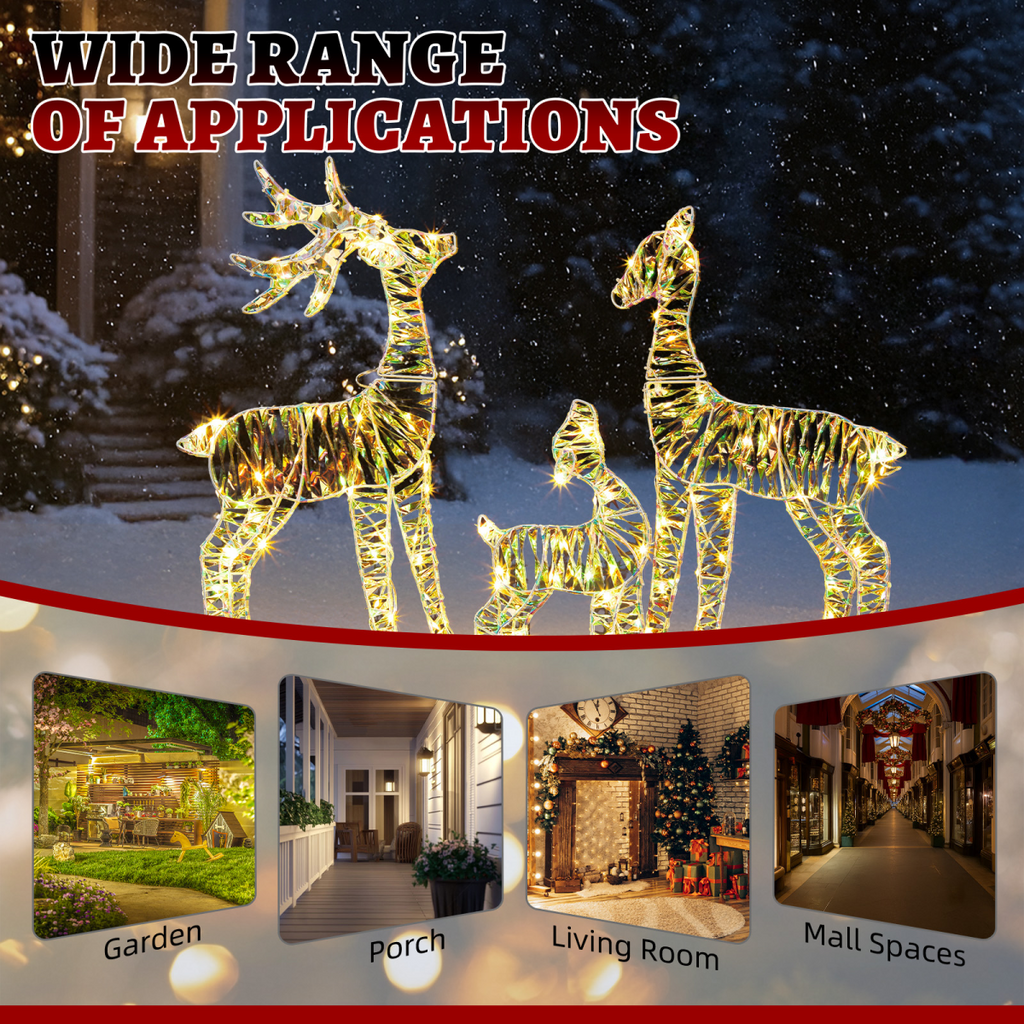 3-Piece Lighted Iridescent Christmas Reindeer Family Set Outdoor Decorations