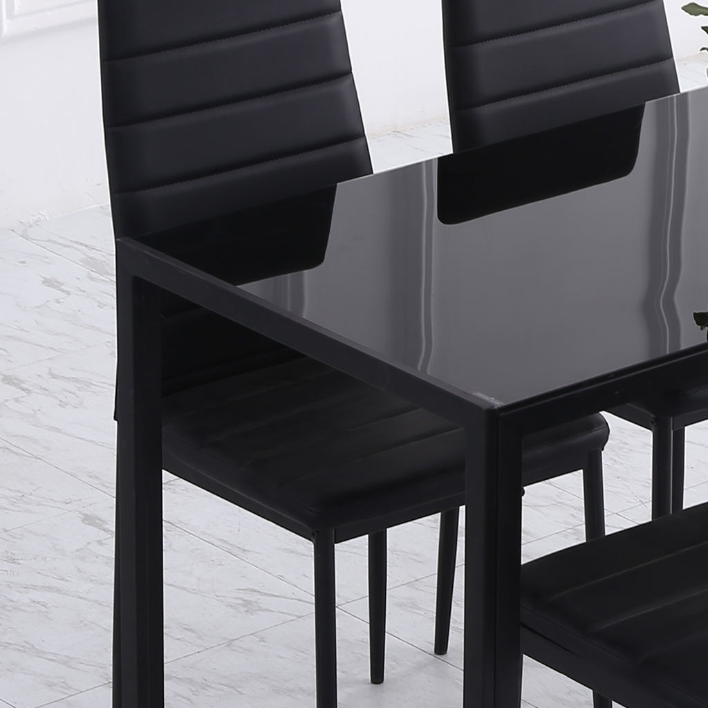 Modern Rectangular 4 Seater Dining Table with Tempered Glass Top
