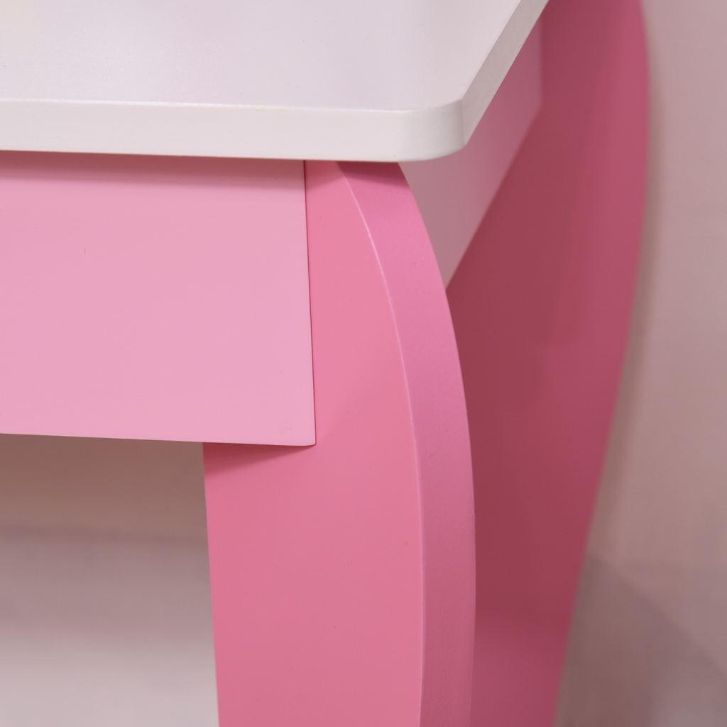 Kids Dressing Table, Girls Vanity Set w/ Mirror and Stool, Unicorn-Designed