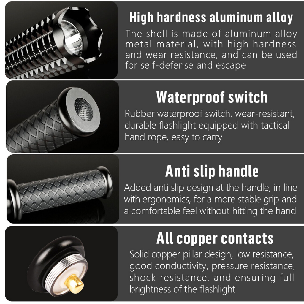 3-Modes USB Rechargeable LED Flashlight Hiking Security Torch Camping Outdoor Flashlight Set