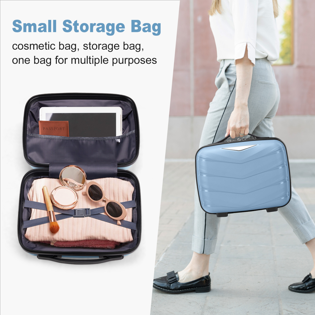 V-shaped stripes 2-piece set with PP handbag PP trolley case 14in 20in PP iron