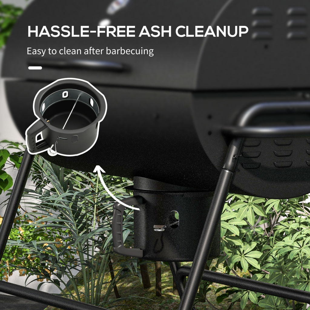 Outsunny Barrel Charcoal Barbecue BBQ Grill Trolley W/ Ash Catcher Thermometer