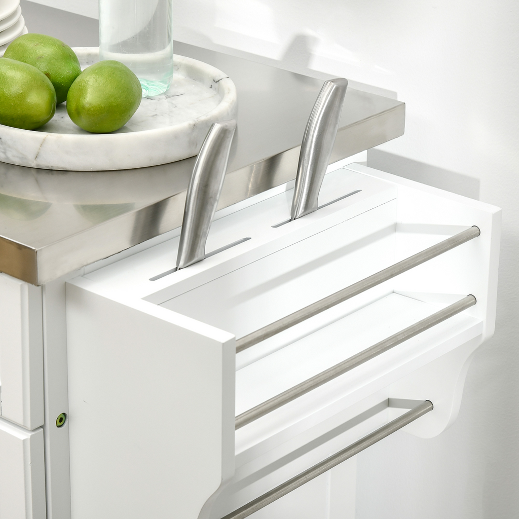 Rolling Kitchen Cart Storage Trolley with Drawer Towel Rail Steel White