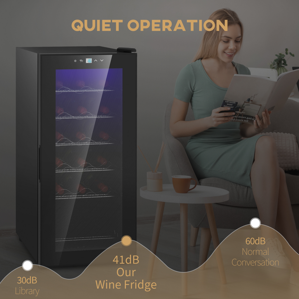 HOMCOM 50L Undercounter Wine Cooler Fridge with LED Light Glass Door 18 Bottles