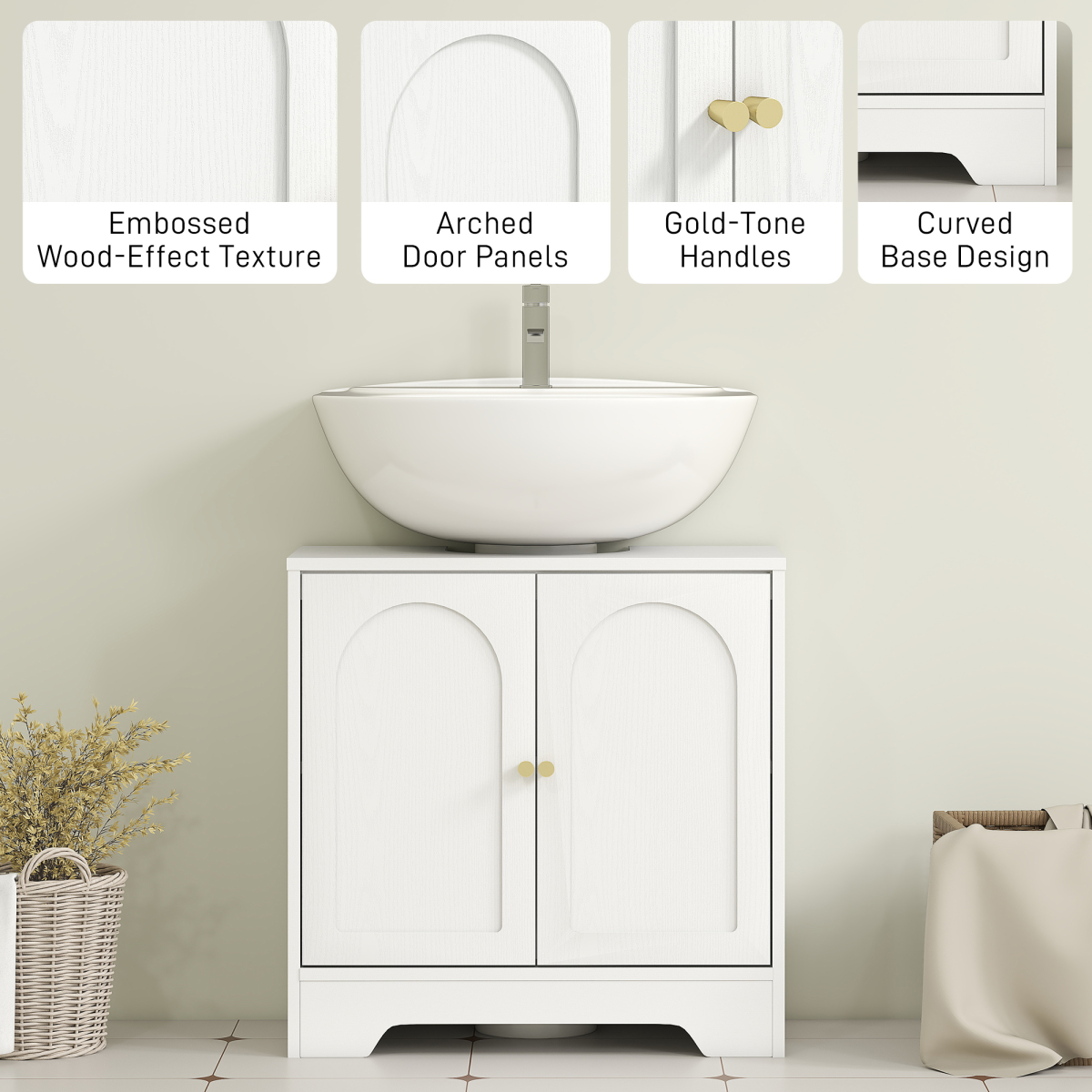HOMCOM Modern Under Sink Cabinet for Basin without or with Pedestal, White