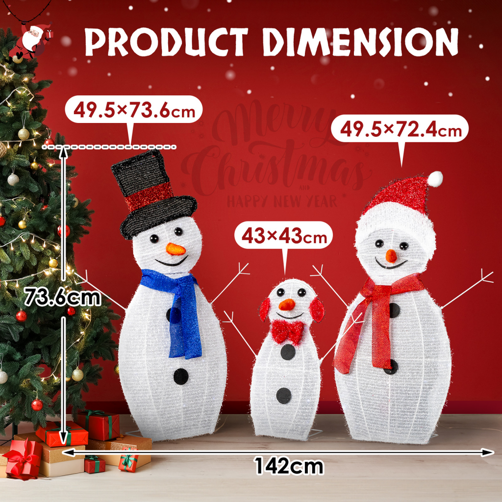 Lighted Snowman Christmas Yard Decorations, Set of 3 Pre-lit 2D Snowman Family
