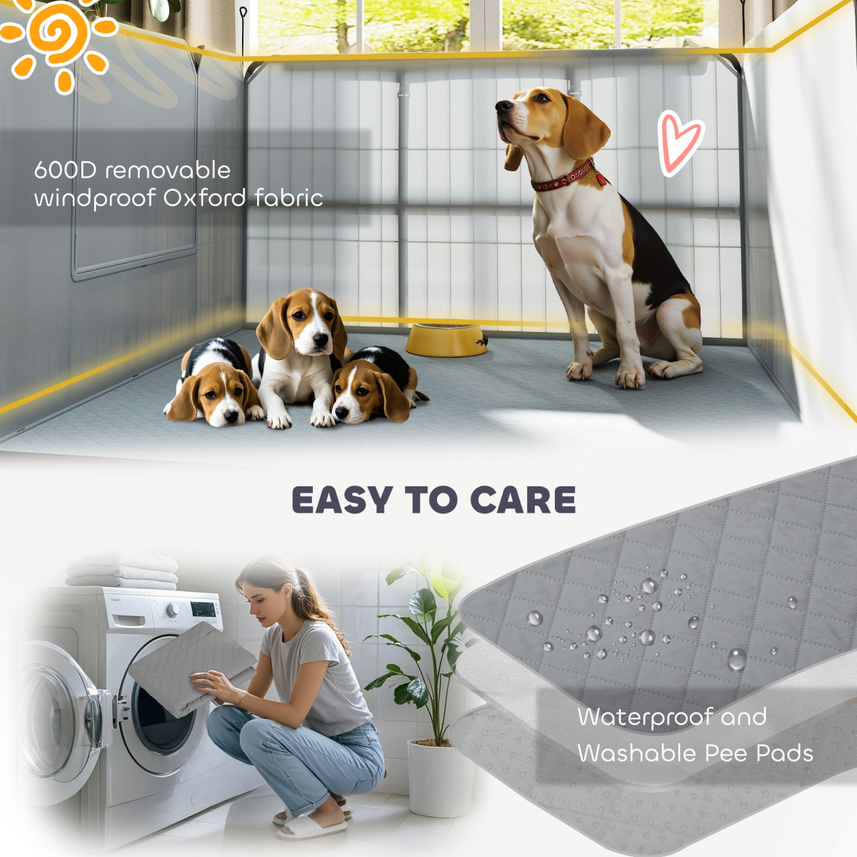 PawHut 7 Panel Whelping Box for Dogs and Puppies, Dog Playpen with Pee Pads