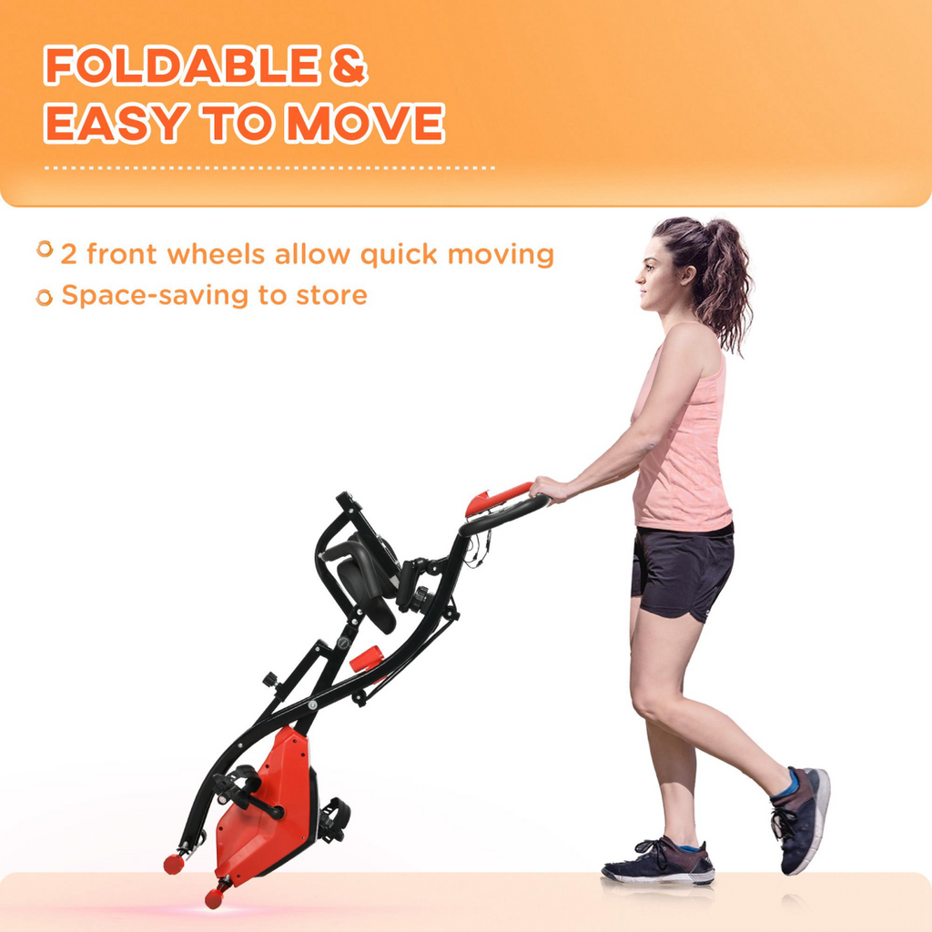 2-In-1 Upright Exercise Bike 8-Level Adjustable with Pulse Sensor Red