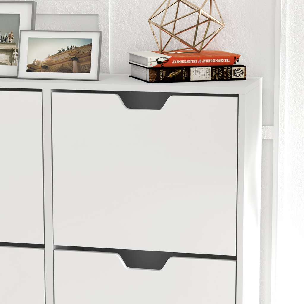 HOMCOM Shoe Storage Cabinet with 4 Flip Drawers for 16 Pairs of Shoes, White