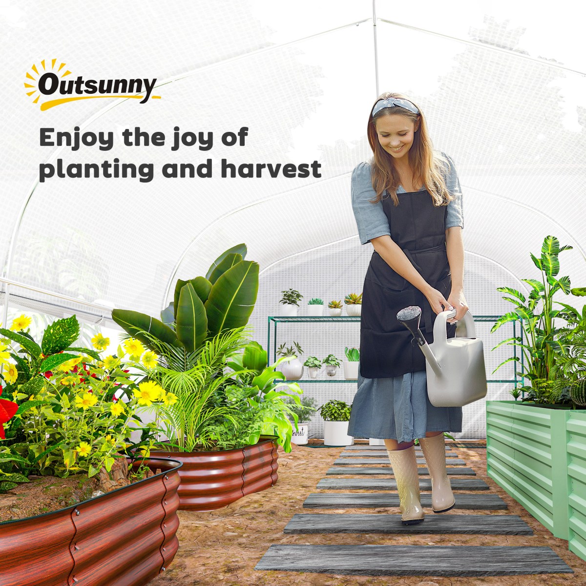 Outsunny Polytunnel Greenhouse W/ Roll-up Sidewalls, Mesh Door, 6 x 3 x 2m
