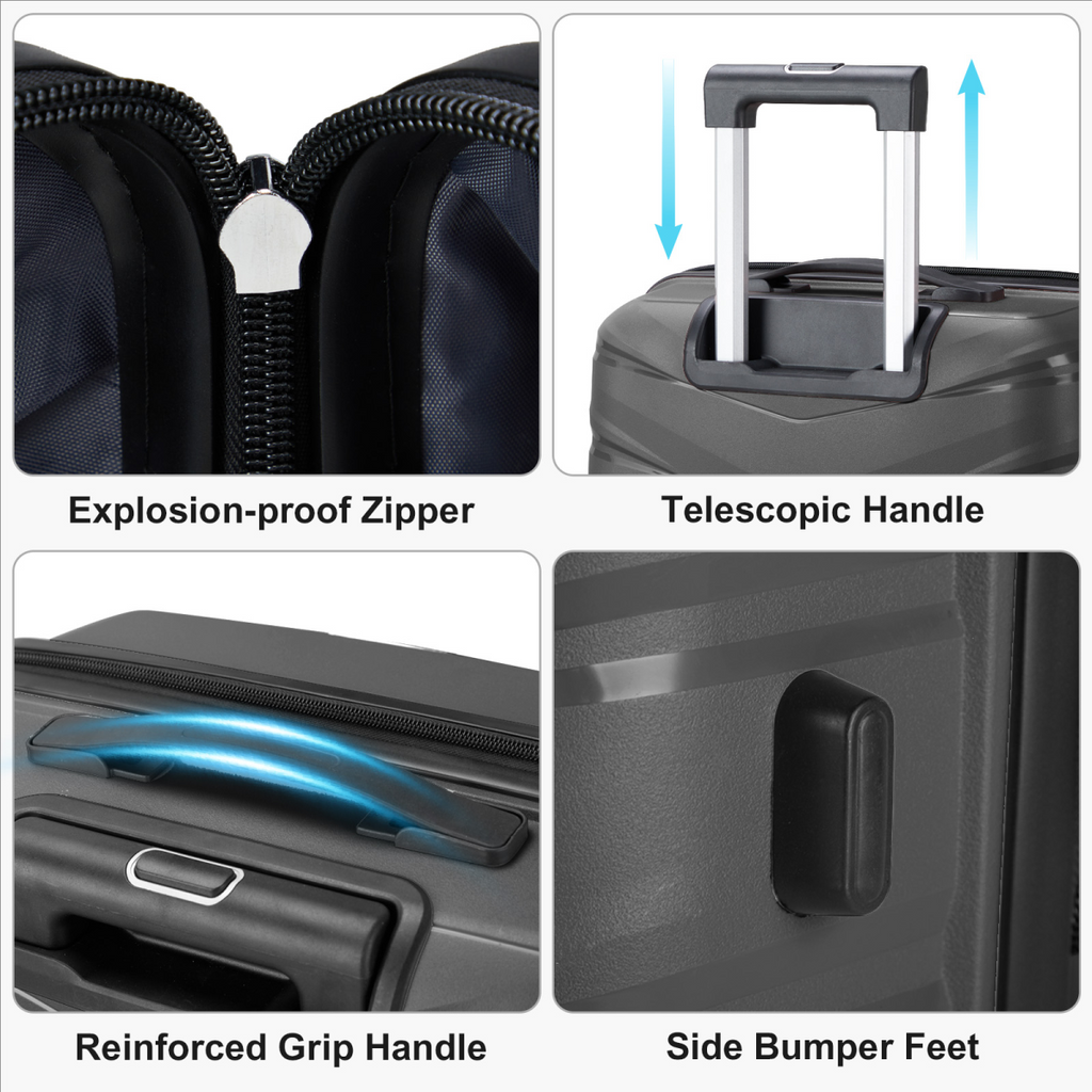 V-shaped stripe 3-in-1 PP trolley case 20in 24in 28in PP iron trolley classic