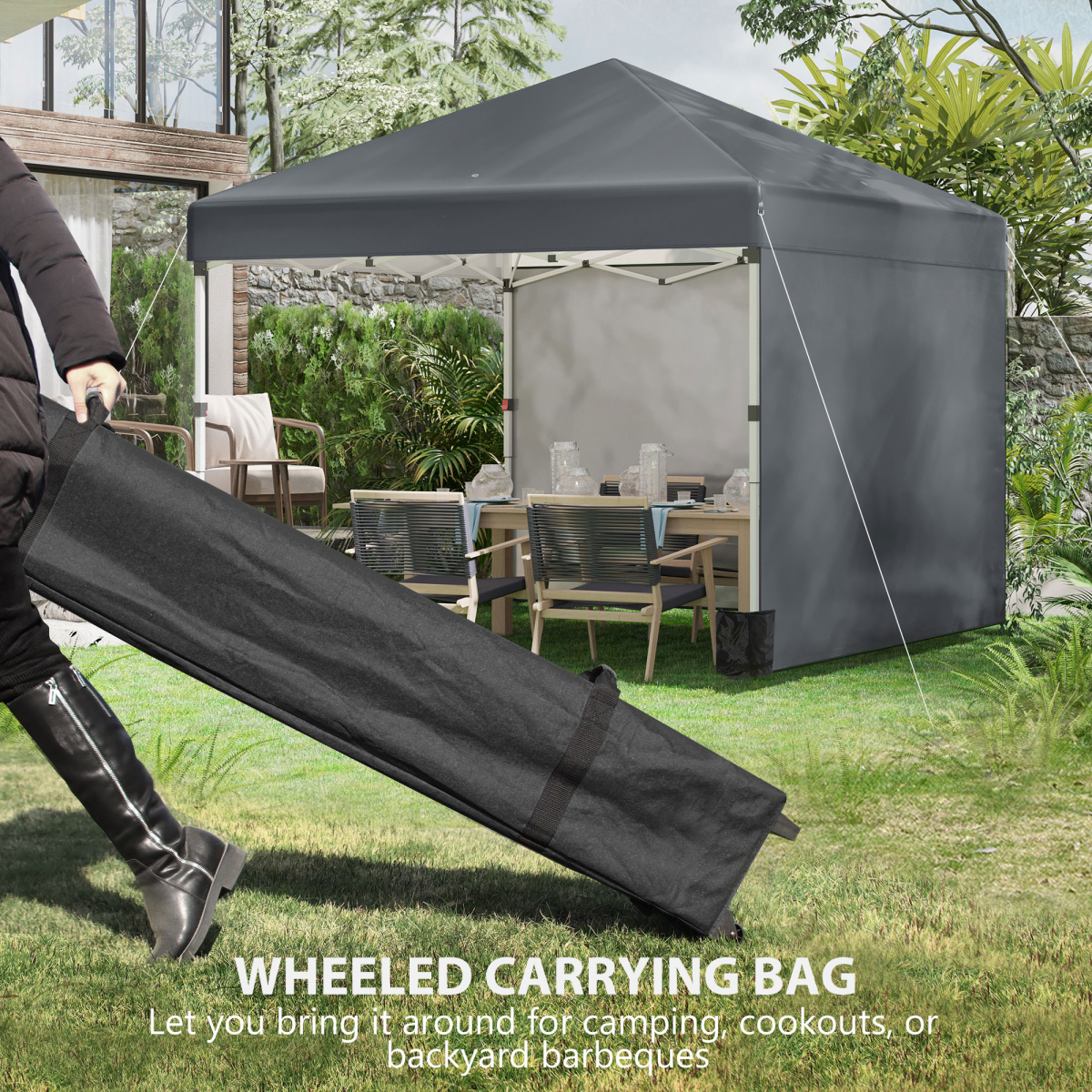 3 x 3 (M) Pop Up Gazebo Event Shelter with 2 Sidewalls, Weight Bags, Dark Grey