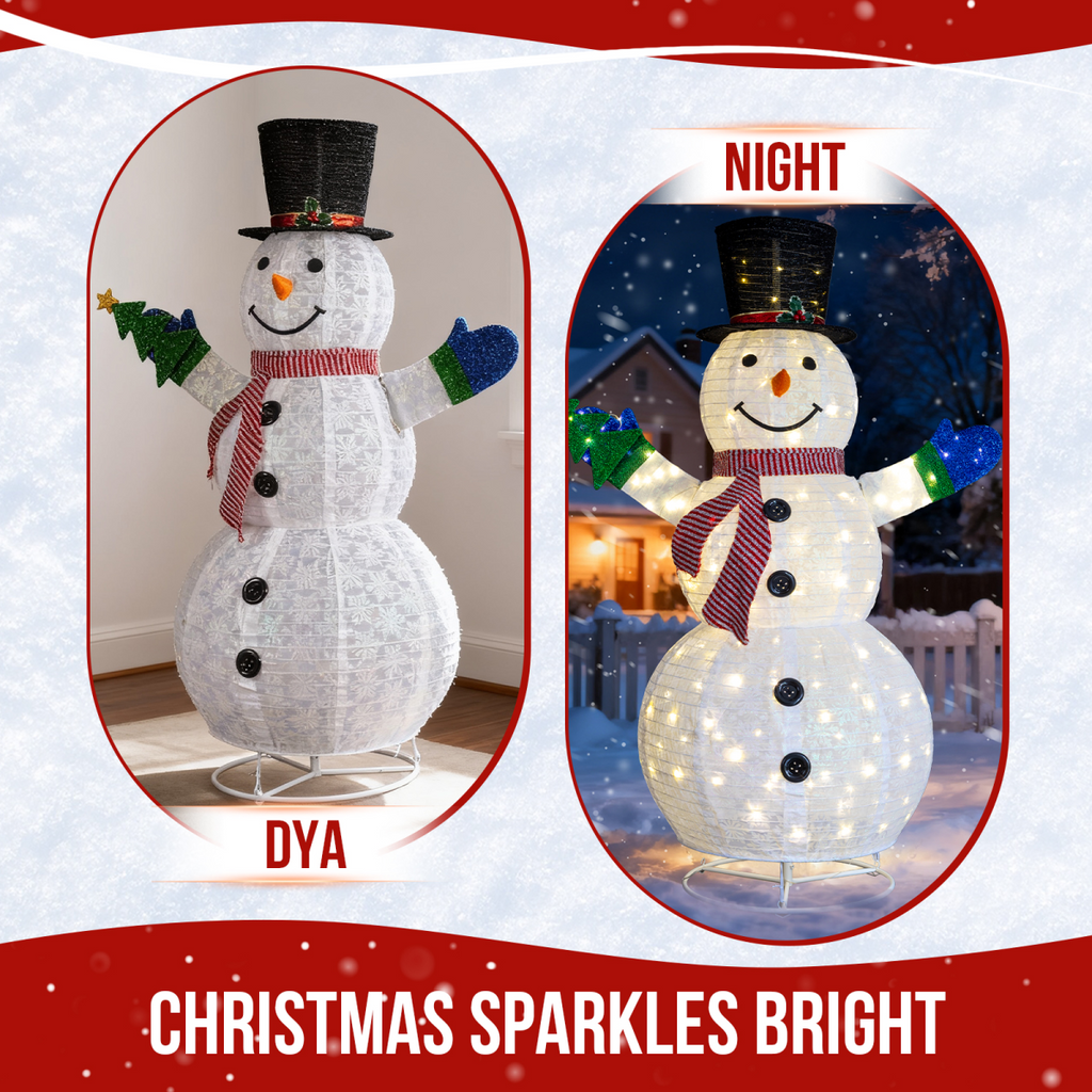 1.7M Lighted Snowman Holding Small Tree Christmas Yard Decorations, Pre-lit Pull Up Snowman with 200 Warm White LEDs, for Xmas Outdoor Holiday Indoor Decor Lighted Holiday Displays, White
