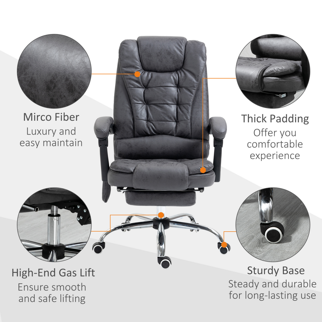 Vintage High Back Heated Massage Office Chair with 6 Vibration Points, Dark Grey