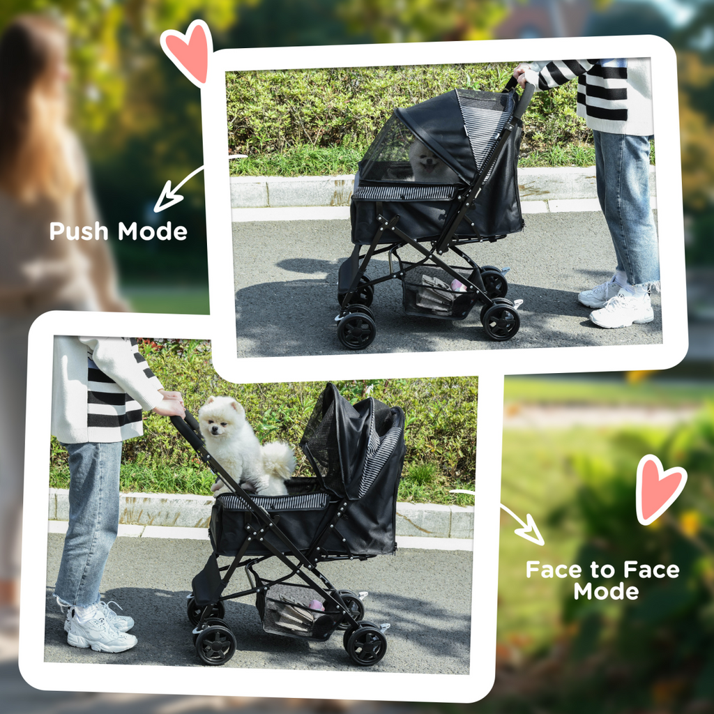 Pet Stroller Dog Foldable Travel Carriage with Reversible Handle, Black