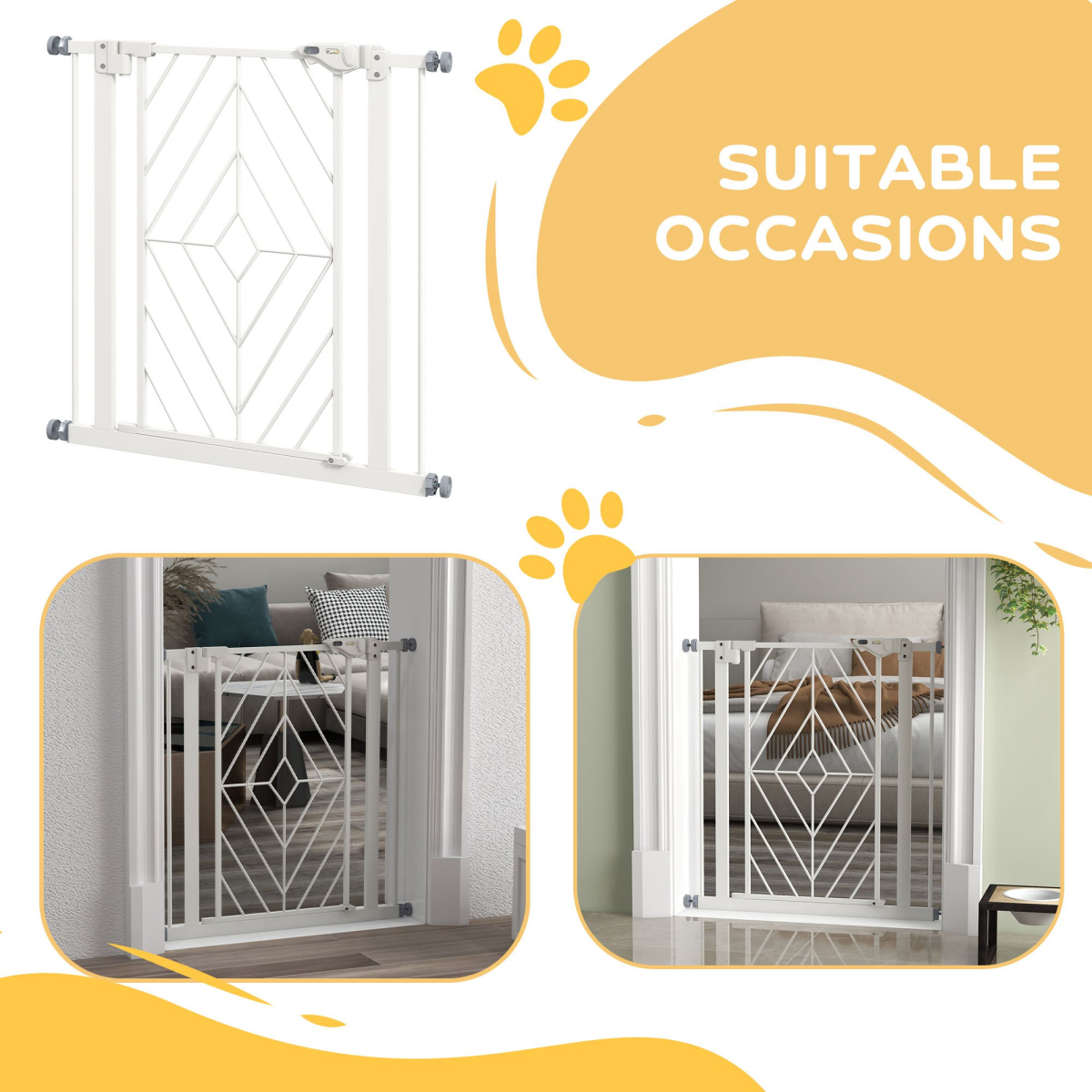 Pressure Fit Safety Gate with Auto Closing Door, Double Locking, Openings 74-80cm