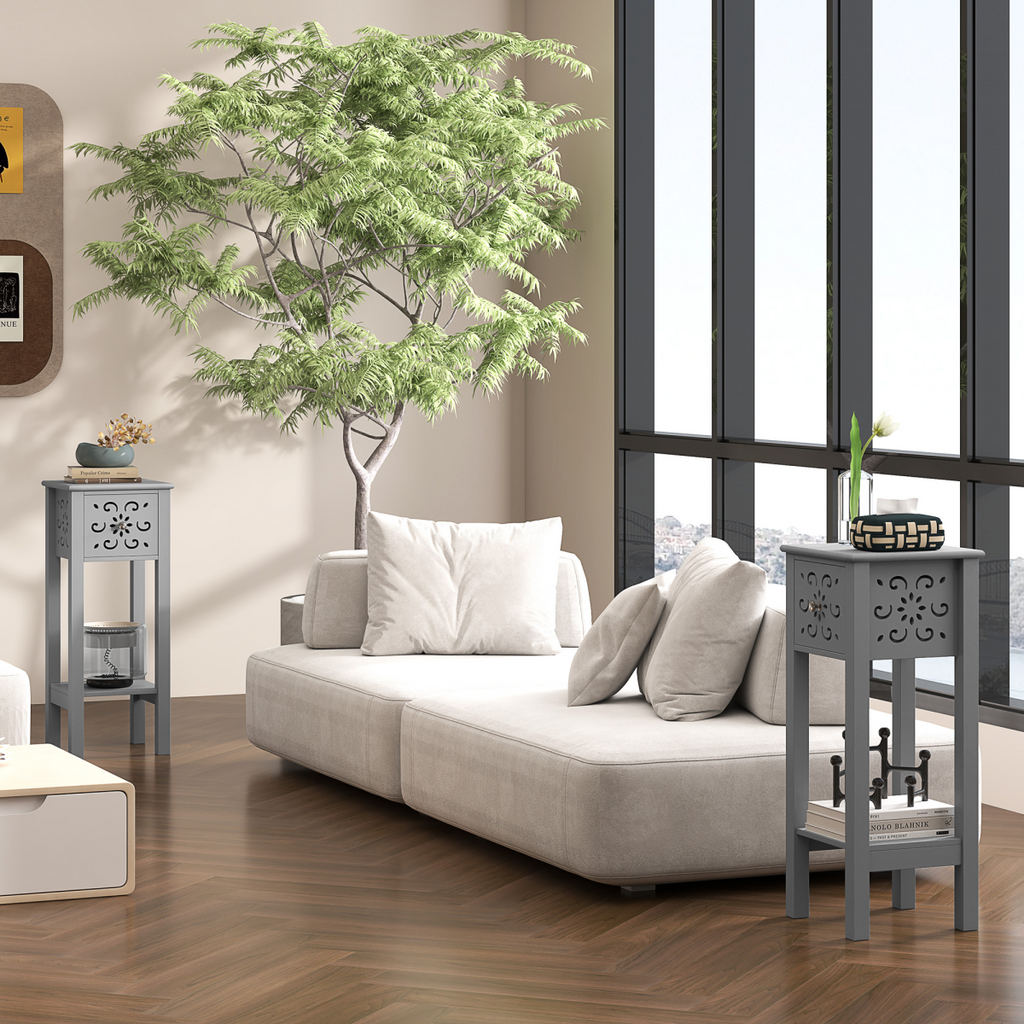 Elegant Floral Design Grey MDF Storage Unit Set