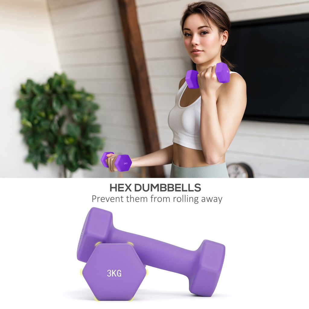 SPORTNOW Dumbbells Set with Storage Rack, 2 x 1kg, 2 x 2kg, 2 x 3kg, Pink