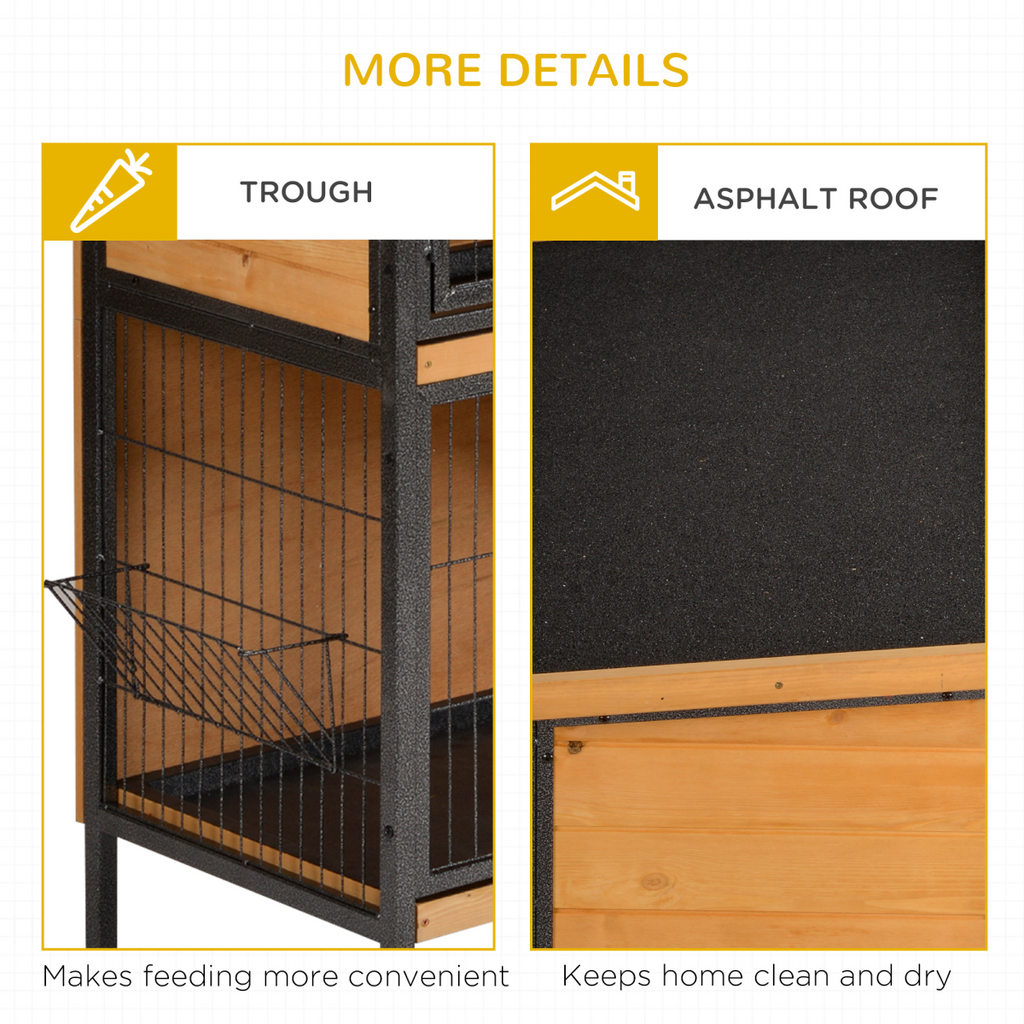 Wooden Metal Rabbit Hutch Pet House Bunny w/ Slide-Out Tray Outdoor Light Yellow