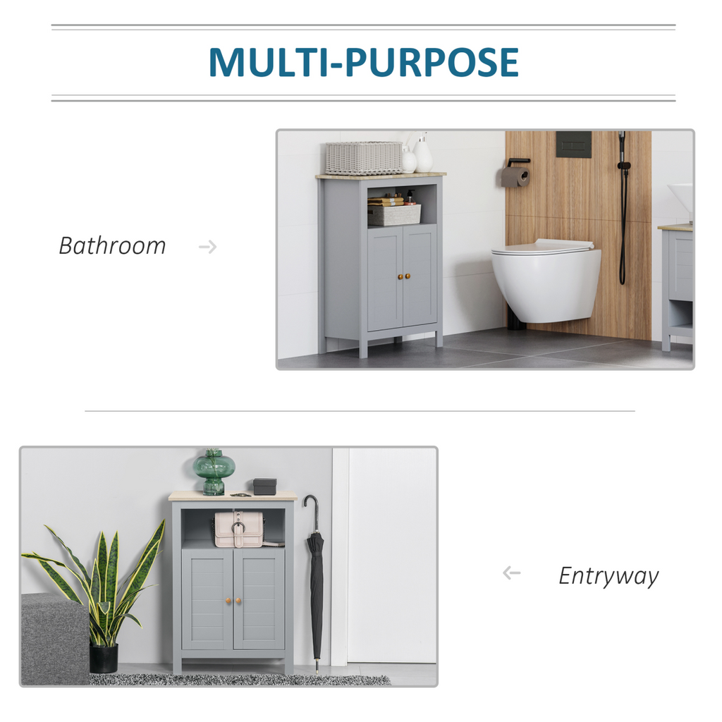kleankin Bathroom Floor Storage Cabinet Standing Unit  Doors Adjustable Shelf