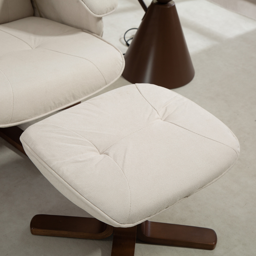 HOMCOM Swivel Recliner Chair with Footstool and Wooden Base, Beige