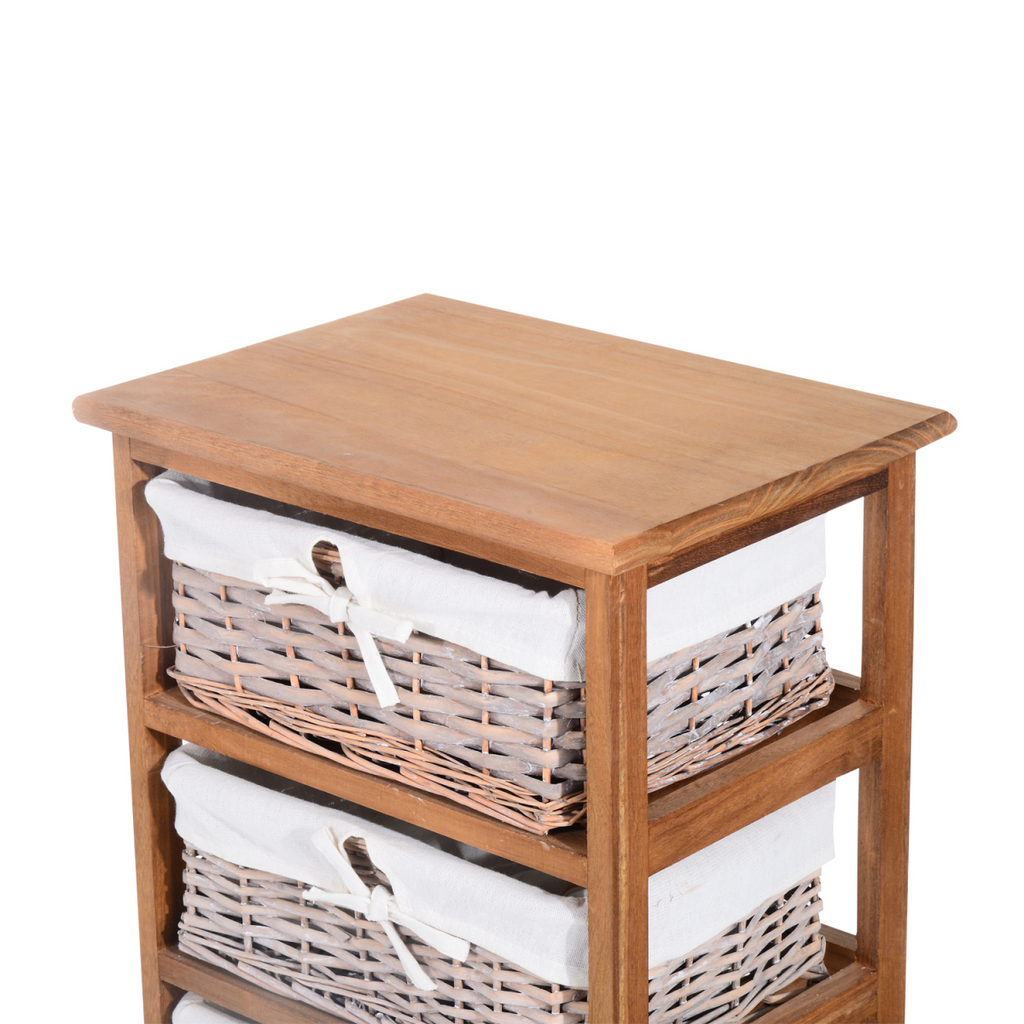 5-Drawers Storage Unit Wooden Frame with Wicker Woven Baskets