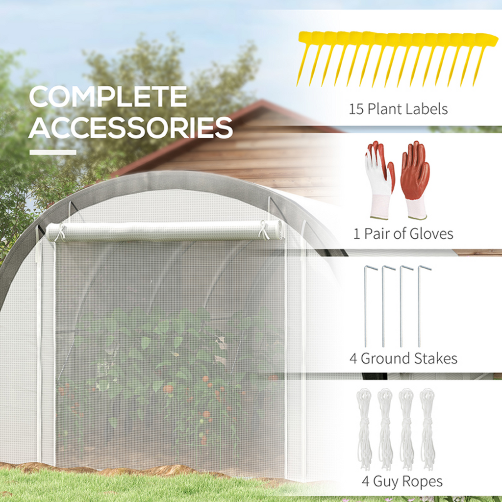 6 x 3(m) Upgraded Polytunnel Greenhouse w/ Mesh Door & Windows, 15 Plant Labels