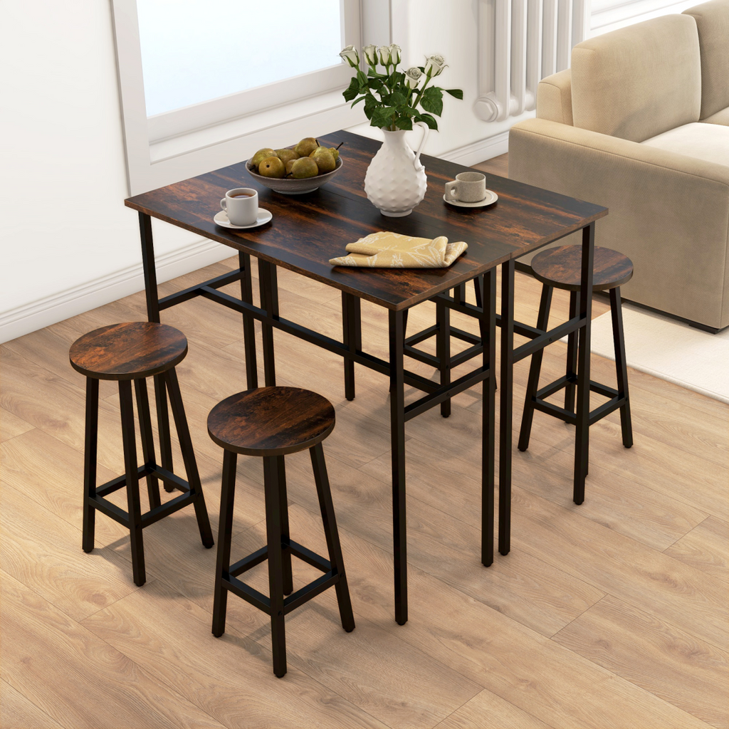 HOMCOM 6-Piece Industrial Bar Table Set, 2 Kitchen Tables with 4 Stools, Brown
