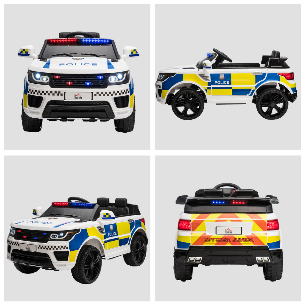 12V Kid Electric Ride On Police Car with Remote Siren Bluetooth 3-6 Years HOMCOM