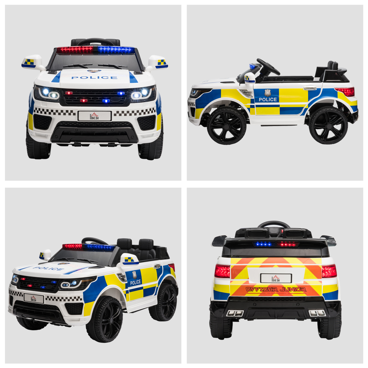12V Kid Electric Ride On Police Car with Remote Siren Bluetooth 3-6 Years HOMCOM