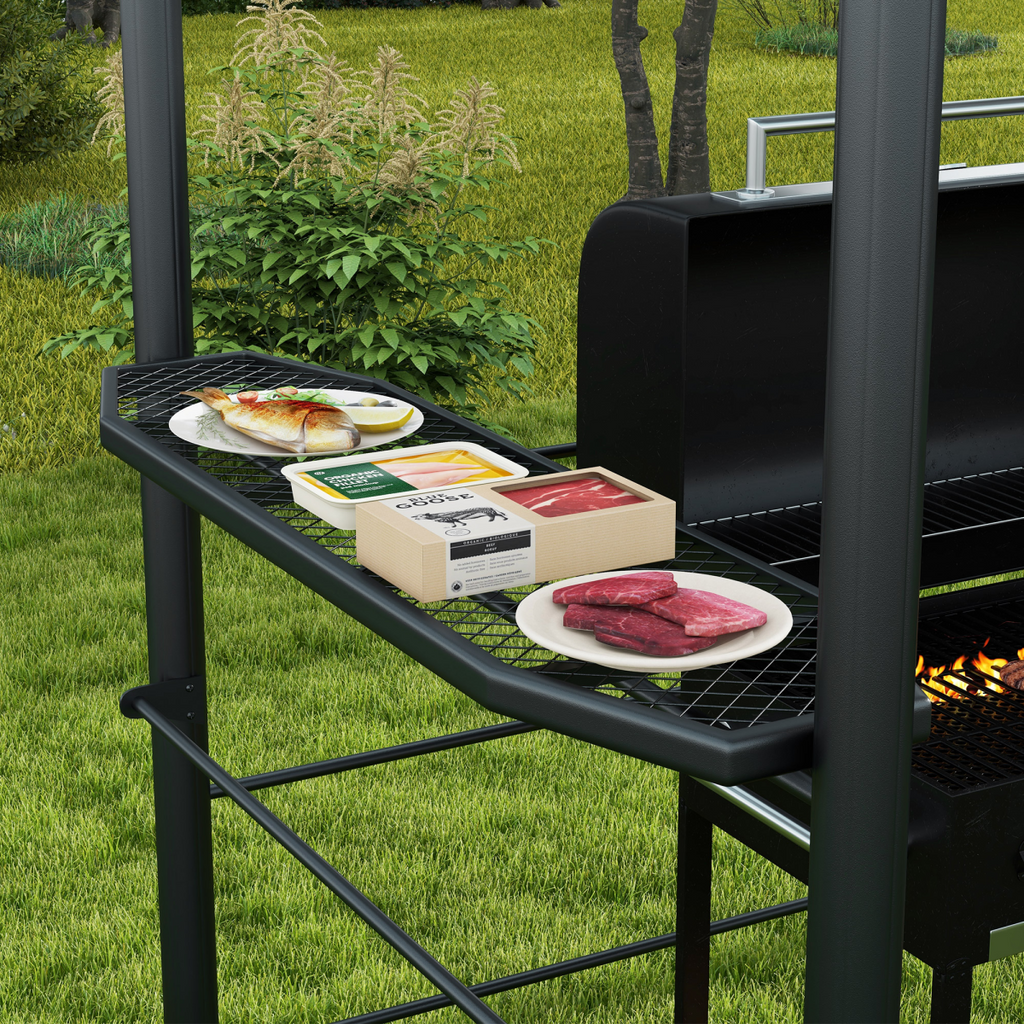 Outsunny BBQ Patio Canopy Gazebo with Interlaced Polycarbonate Roof 2 Shelves