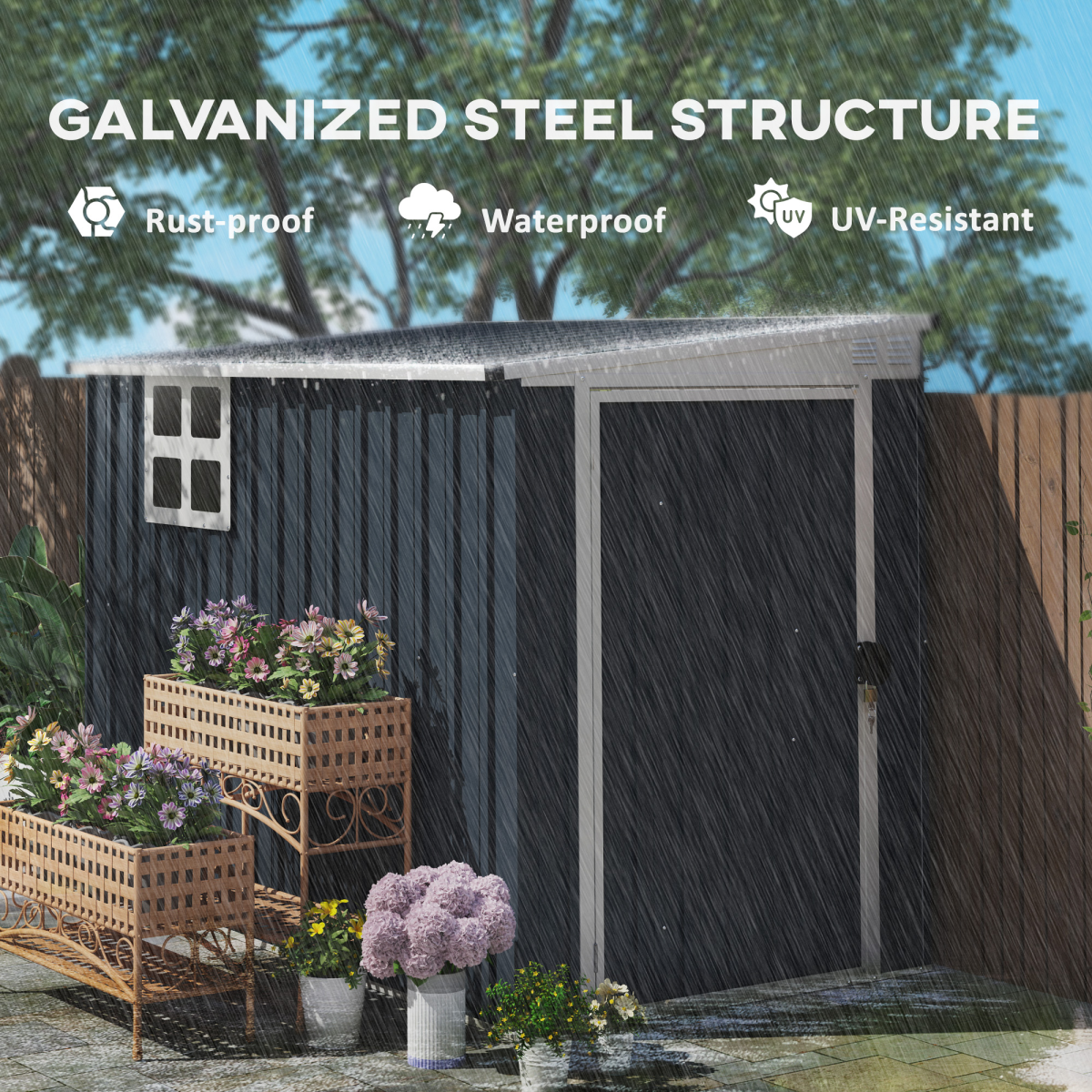 Outsunny 7.6 x 4ft Outdoor Garden Storage Shed with Window, Dark Grey
