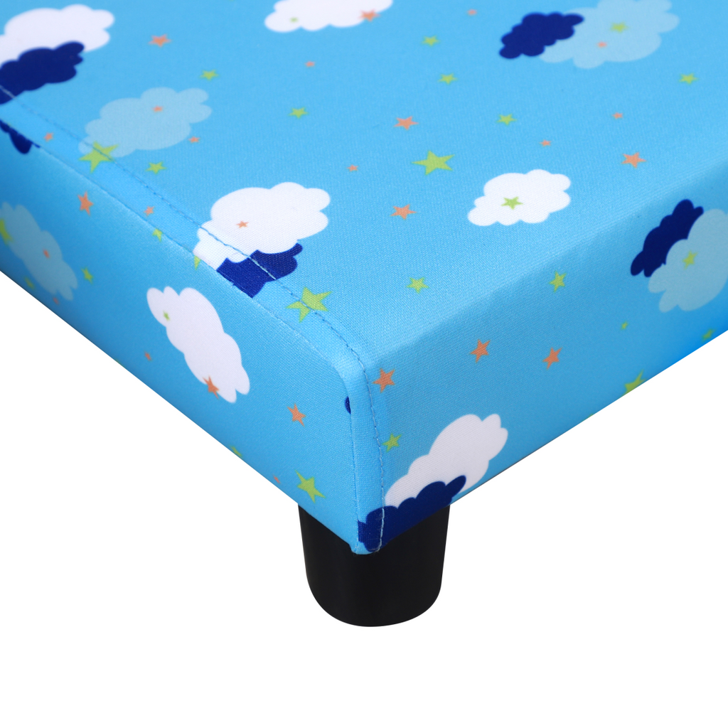 Cute Cloud Star Child Armchair Seat Wood Frame with Footrest Padding Blue