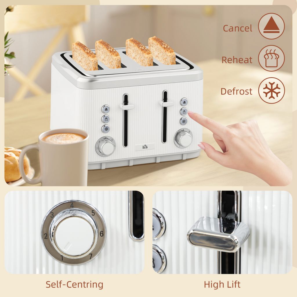 White 1.7L Kettle & 4-Slice Toaster Set