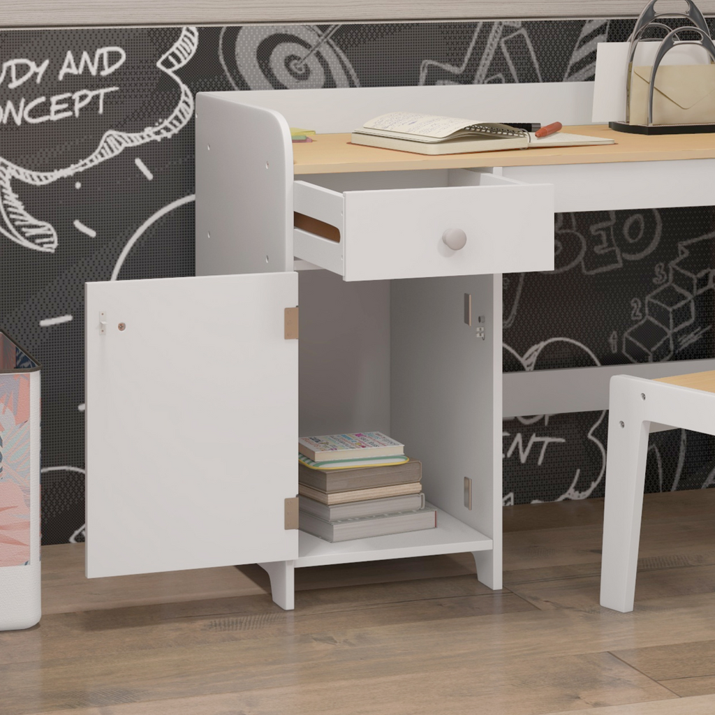 ZONEKIZ Kids Desk and Chair Set for 3-6 Year Old with Storage Drawer, White