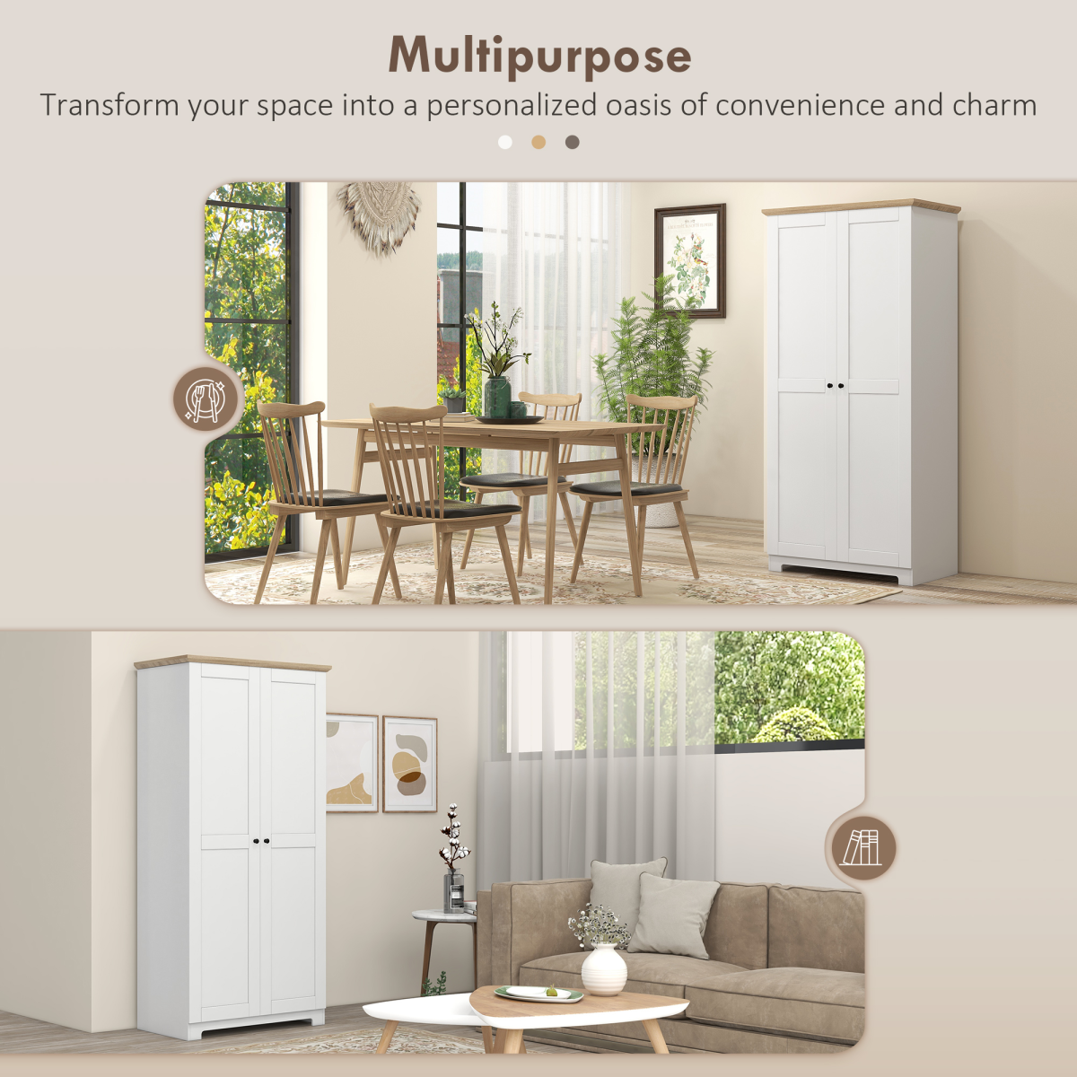 172cm Wooden Storage Cabinet Cupboard With 2 Doors 4 Shelves White