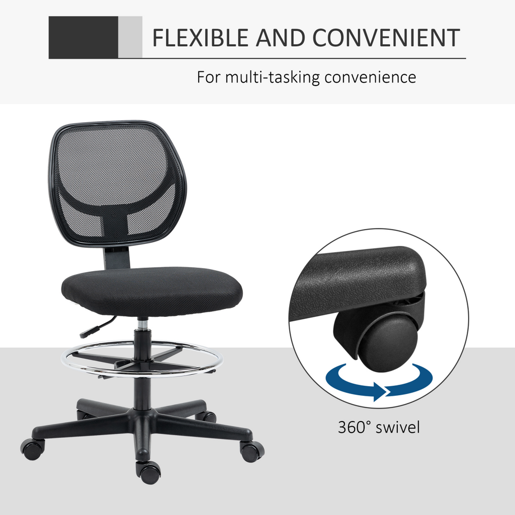Vinsetto Draughtsman Chair Tall Office Chair with Adjustable Footrest Ring Black